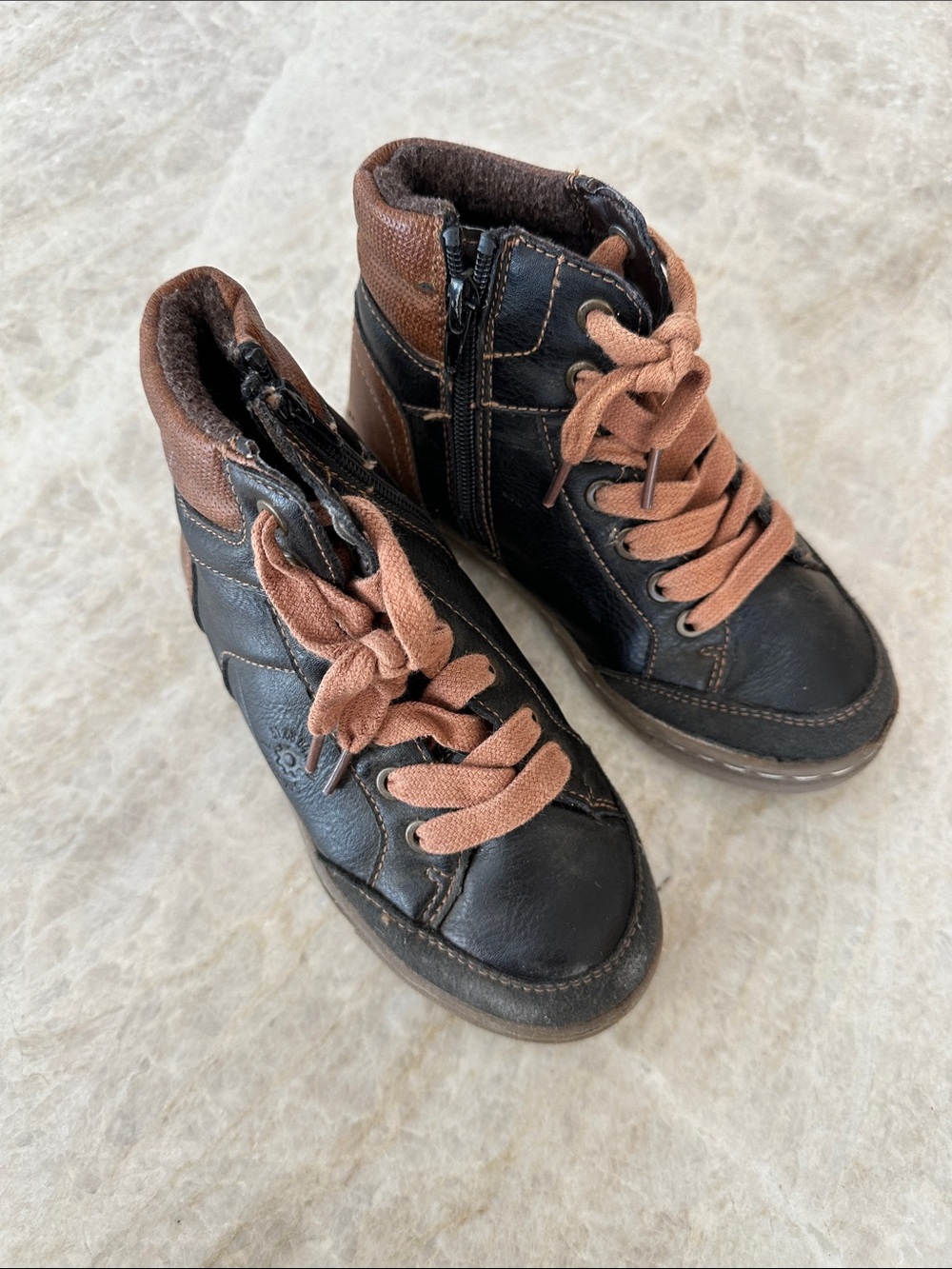 B52 Kids Black and Brown High-Top Sneakers with Tan Laces 13